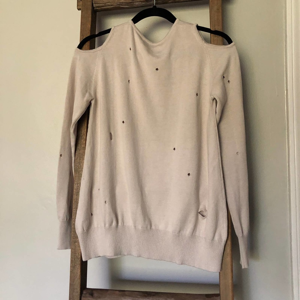 NWT Distressed Open-shoulder Sweater
